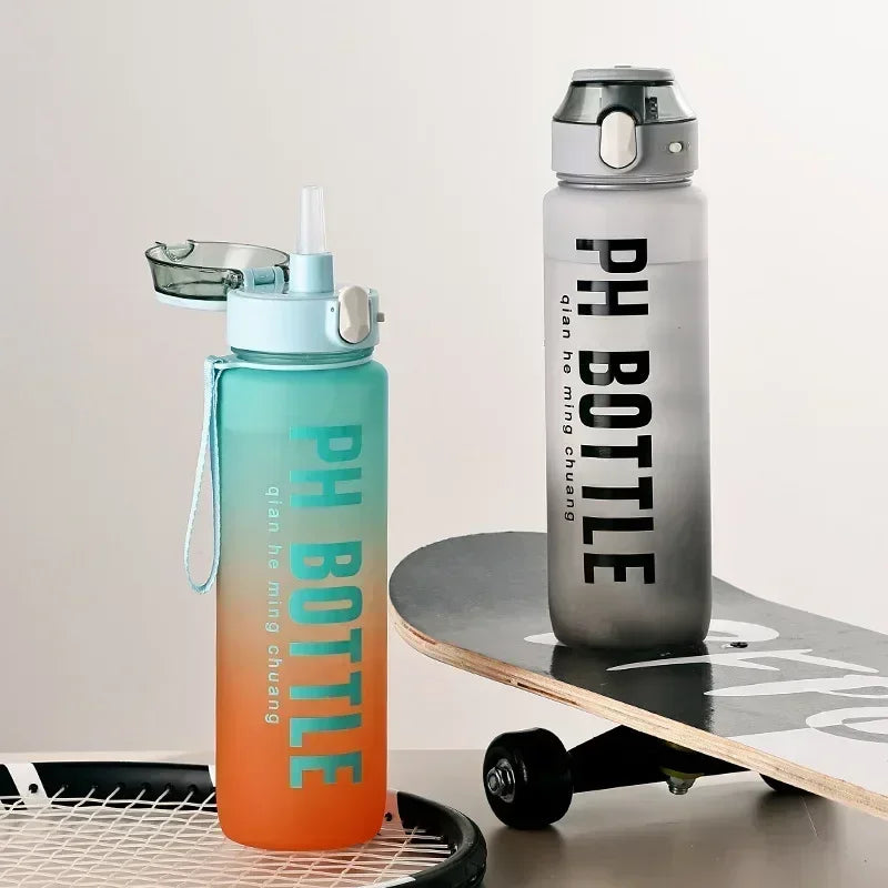 1L Motivational Sports Water Bottle with Straw – Leakproof, Portable, BPA-Free